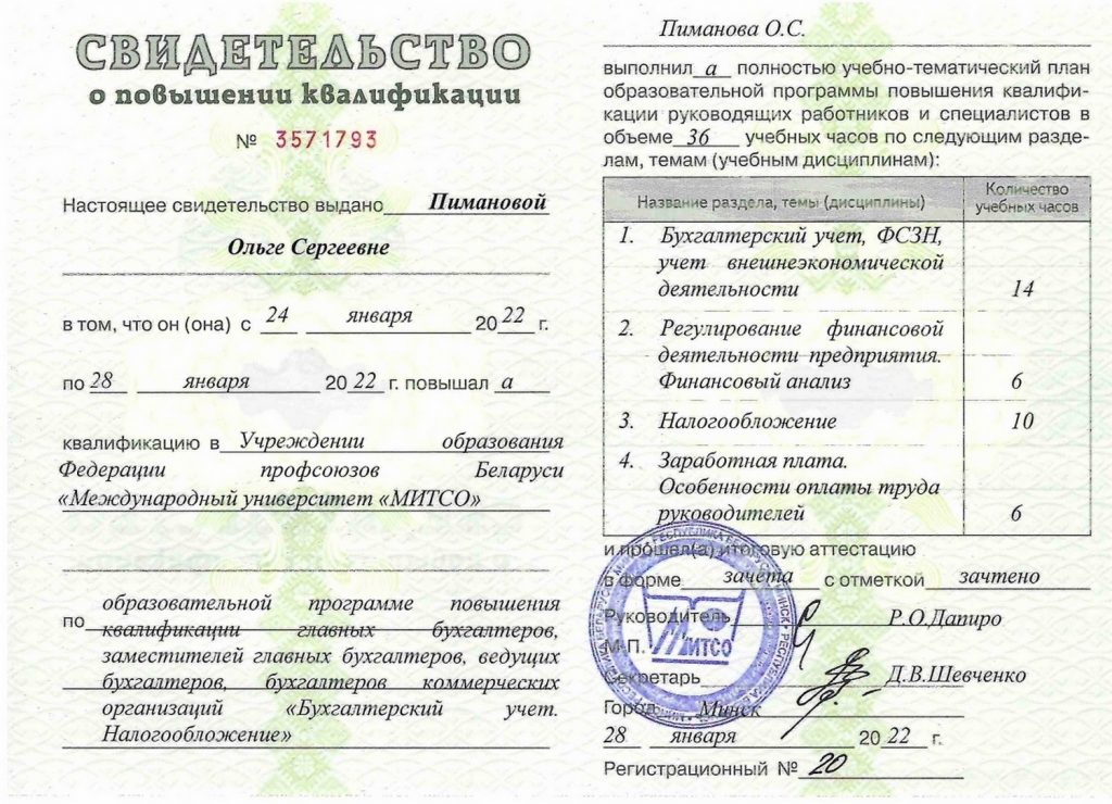 свидетельство пимановой